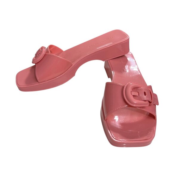 Veronica Beard Davina Jelly Slides Sandals Dragon‎ Fruit Pink Buckle Detail Size - Picture 5 of 6